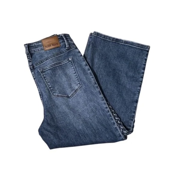 Wide Leg Blue Denim Jeans with Side Trim - Picture 2 of 2